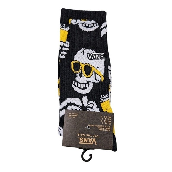 Vans Other - Vans Crew Socks Mens Womens 6.5-9 Black White Skeleton Beer Glass All Over Print